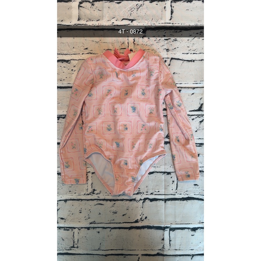 Nicole Miller New York Girls Pink Floral Long Sleeve One Piece Swimsuit 4T